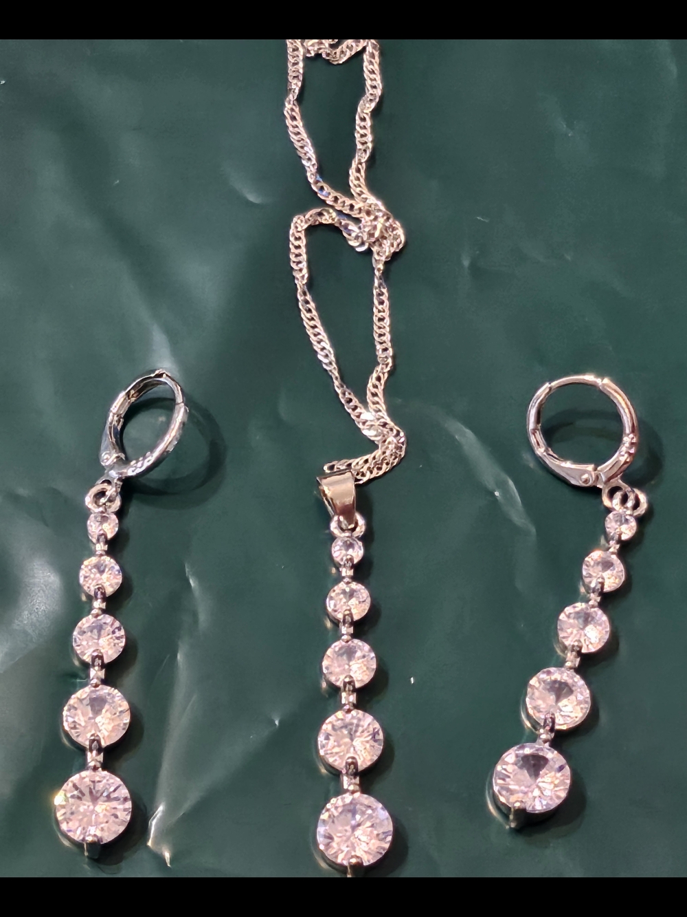 Sterling Silver Cubic Zirconia Drop Necklace & Earrings Set - Silver